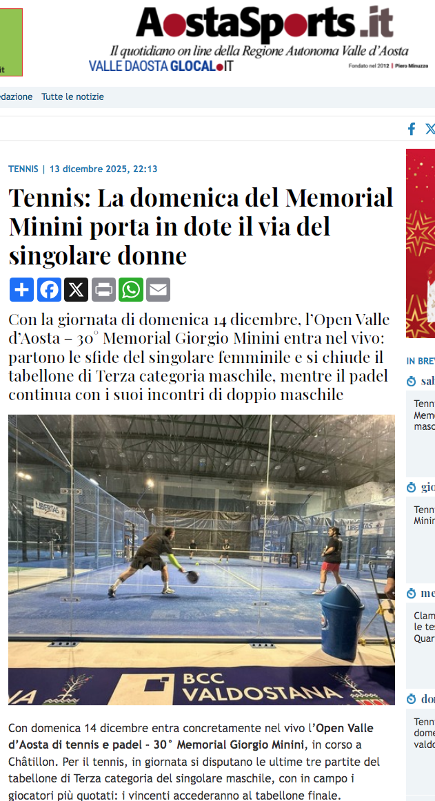 Tennis: La domenica del Memorial Minini porta in dota il via del Singolare Donne
