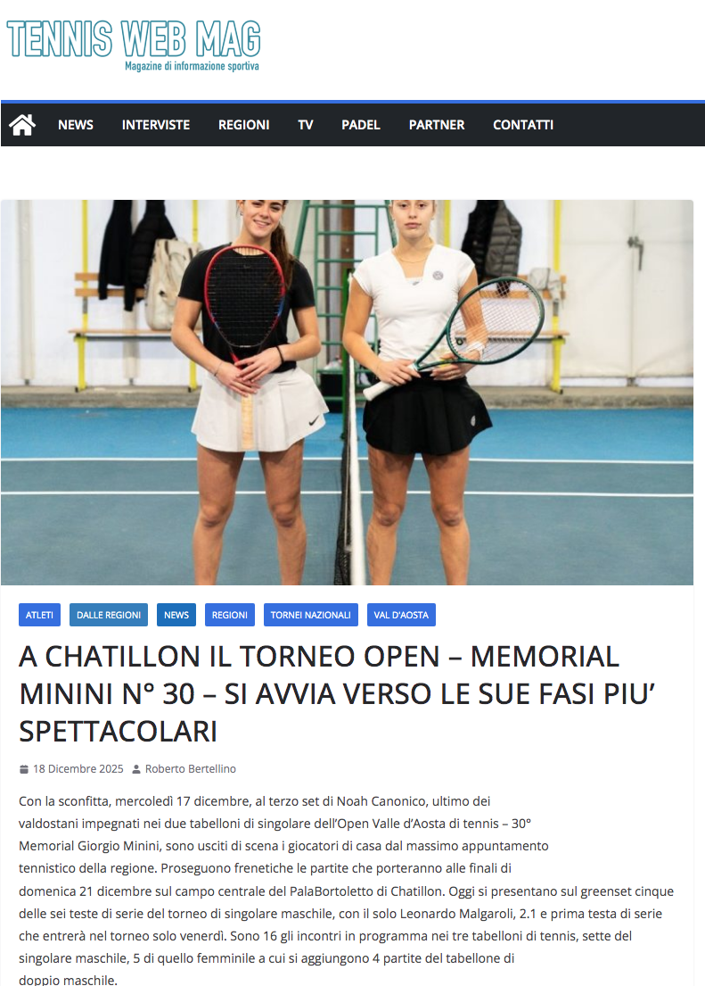 A Chatillon il Torneo Open - Memorial Minini n° 30 - Si avvia verso le sue fasi più spettacolari