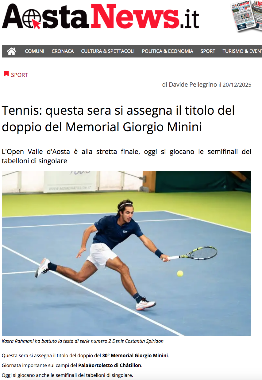 Tennis: questa sera si assegna il titolo del doppio del Memorial Giorgio Minini